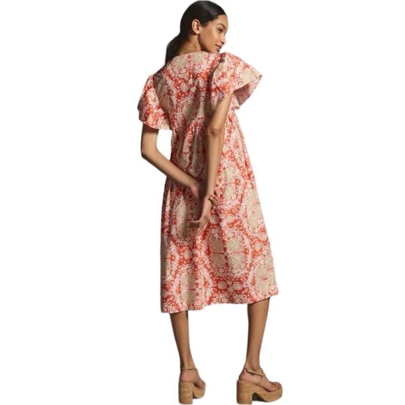 Anthropologie Maeve Geometric Short Flutter-Sleeve Babydoll Dress Pink Large NWT - Picture 5 of 15